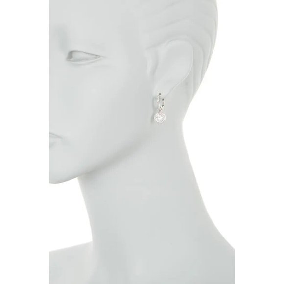 earrings Women Rhodium Plated Drop Lever Back Sparkling Clear Cubic Zirconia - Picture 2 of 2